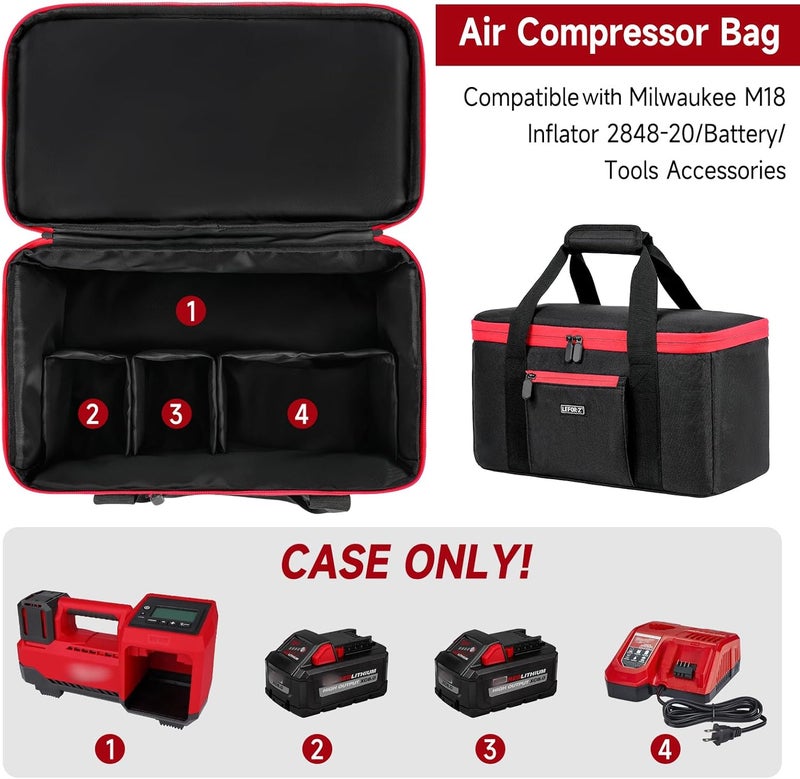 LEFORZ Air Compressor Bag Compatible with Milwaukee M18 Inflator 2848-20/2771-20, Air Pump Carrying Case Fits for Milwaukee Tools Accessories,Tire Inflator Holder for Battery Pack 18V 3.0-9.0 Ah (Case Only) - Image 2